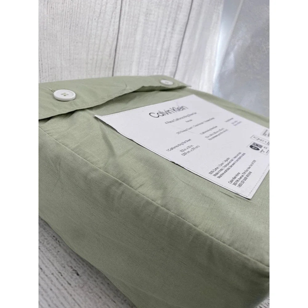 Calvin Klein Sheet Set California King Sage Green 100% Cotton Percale 270TC 4pc